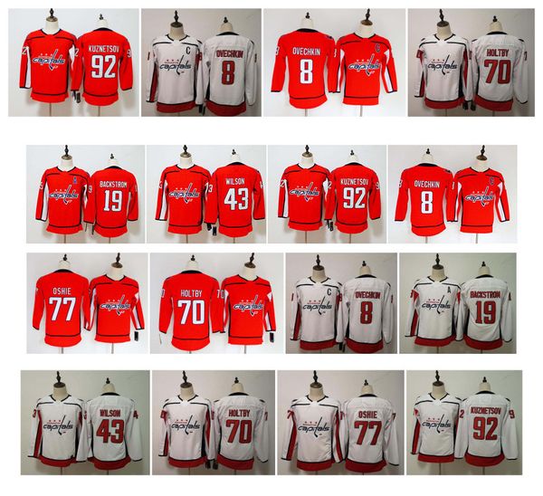 

youth washington capitals jersey alexander ovechkin evgeny kuznetsov 77 tj oshie 70 braden holtby 43 tom wilson backstrom kids hockey, Black;red