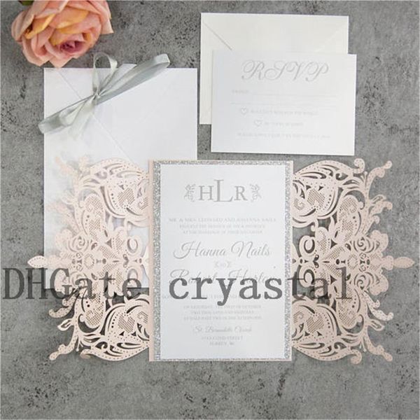 Silver And Blush Laser Cut Wedding Invitations Blush And Silver