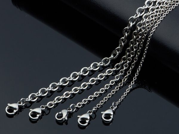 Na venda 100 pçs / lote aço Inoxidável jóias de prata suave rolo mulheres cadeia Colar 1.8mm / 3mm / 4.5mm 16-32 polegada atacado
