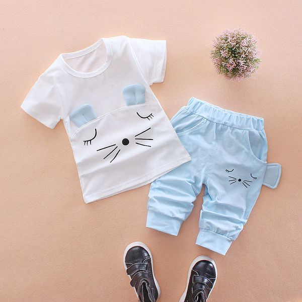 

2017 sale promotion summer baby clothes sets girls sports suit kids clothing set cotton cute t-shirt+casual shorts 2pcs, White