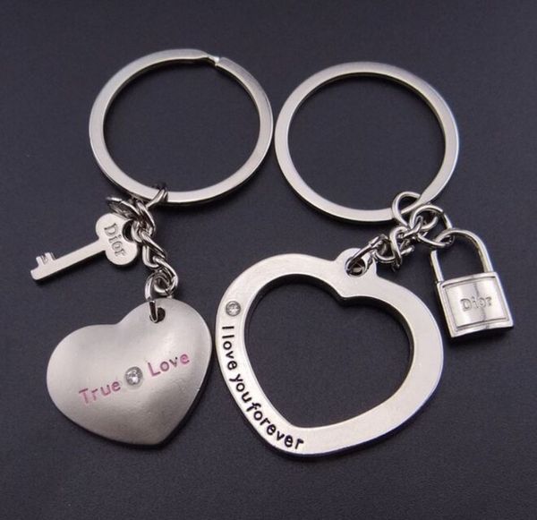 

new i love you keychain ring heart lock keyring key chain lover romantic creative birthday gift, Silver