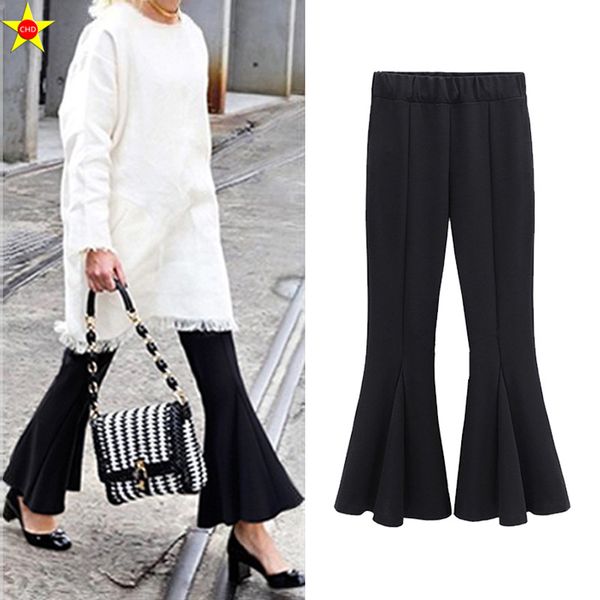 

l-5xl plus size casual women pants 2017 summer fashion elastic high waist flare pants extra large loose wide leg, Black;white