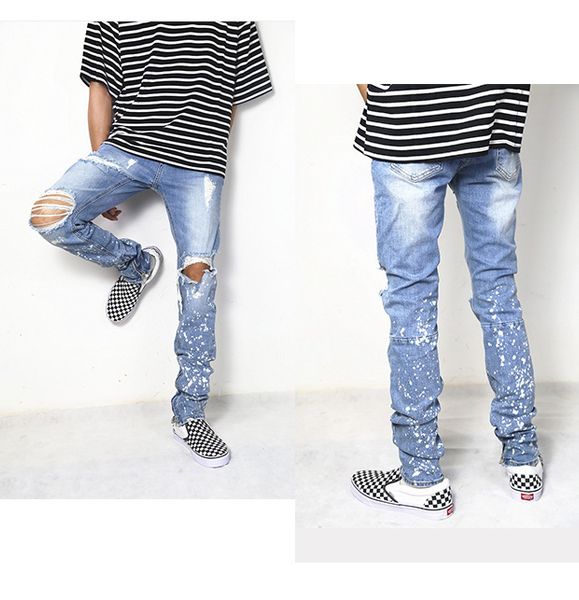 

Mens Ripped Big Hole Slim Casual Denim Fit Biker Destroyed Jeans Long Pants Straight Jeans Size 29-36