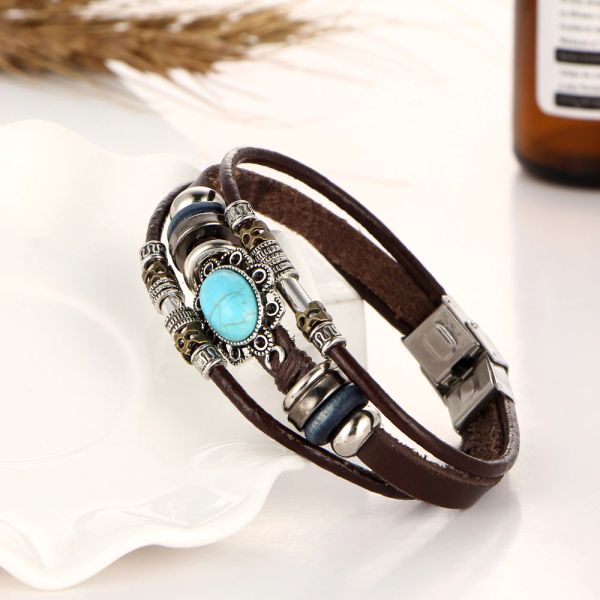 

2 style vintage flower bracelets bangle boho multilayer leather bracelet handmade female punk jewelry for women man 10pcs, Golden;silver