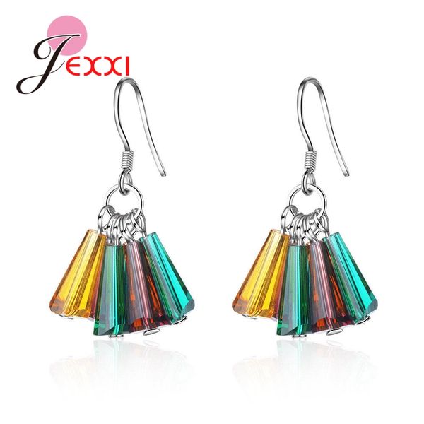 

jexxi 2019 new bohemia trendy statement colorful crystals dangle earrings for women 925 sterling silver drop pendientes