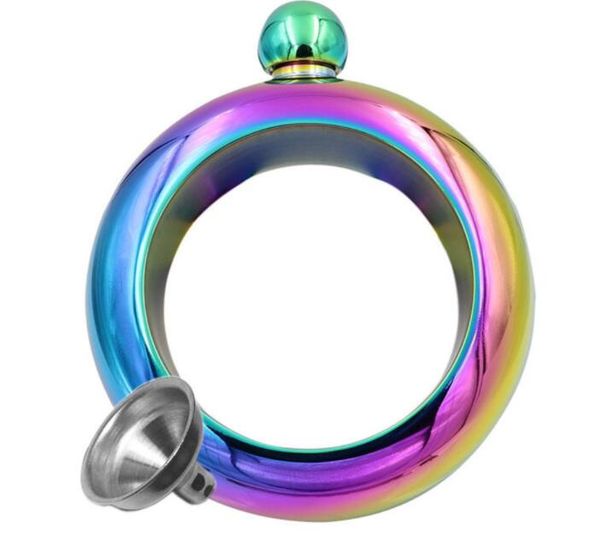 

3.5 oz bangle bracelet hip flask 100ml rainbow copper 304 stainless steel whiskey alcohol flagon drinkware funnel set wine pot