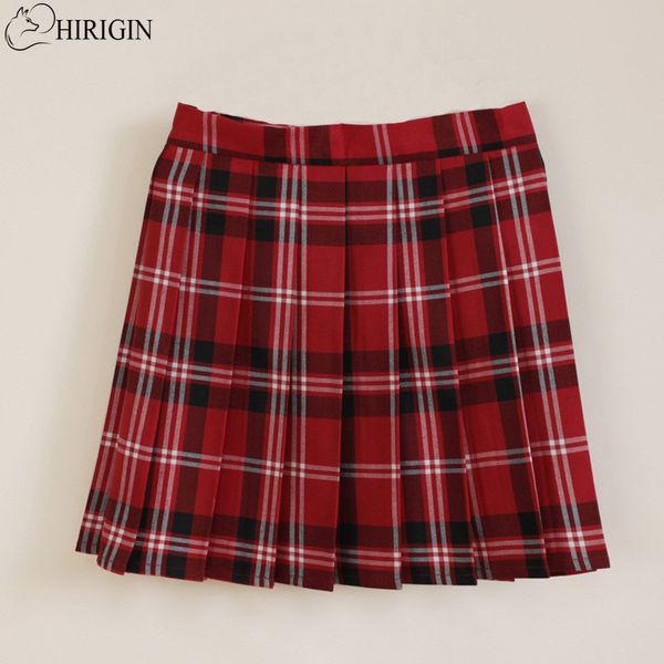

hirigin campus style high-waisted skirt girls sailor scotland plaid checks school uniform pleated skirt cotton tartan, Black