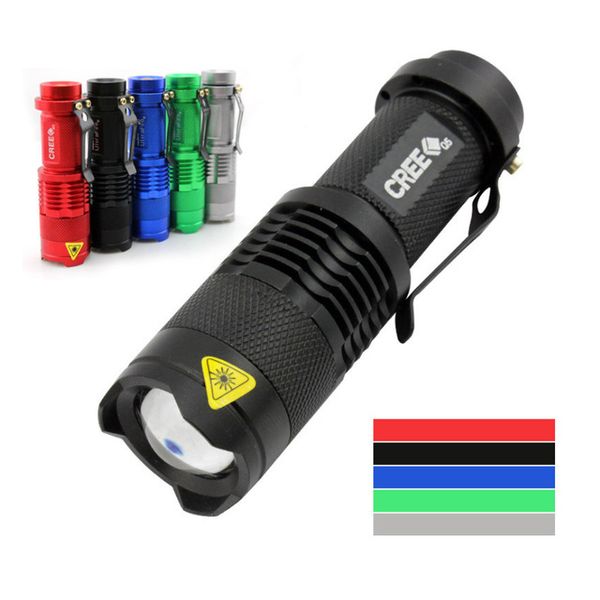 

dhl 7w 300lm q5 mini led flashlight zoom torch lamp portable camping waterproof bike cycling light flashlights 5 colors penlight