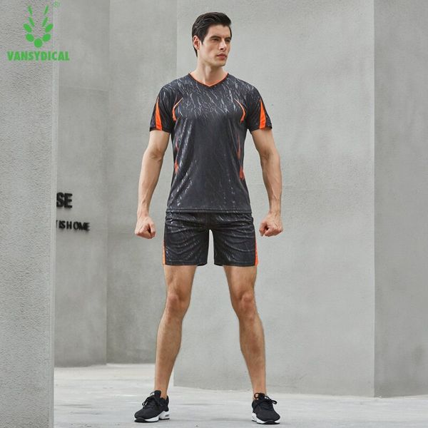 

vansydical gym clothes suits men's dry fit sports suits fitness running t-shirts+shorts set workout jogging sportswear 2pcs, Black;blue