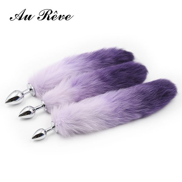 Um Roxo Faux Fur Fox Cauda Butt Plug De Metal Plugue Anal Brinquedos Adultos Do Sexo Anal Cauda Brinquedos Produtos Do Sexo Para A Mulher Homens Casal AuReve S924