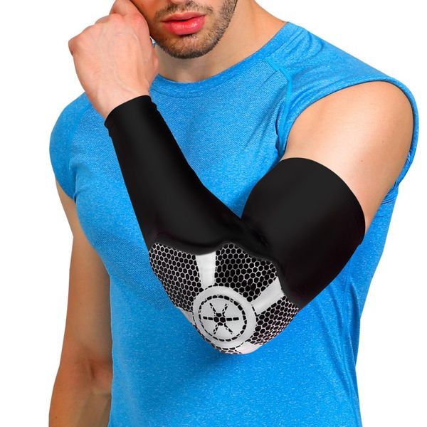 

1pc long elbow pads sleeve polyester spandex breathable anti-slip anti-bump arms wrist cover protector, Black;gray
