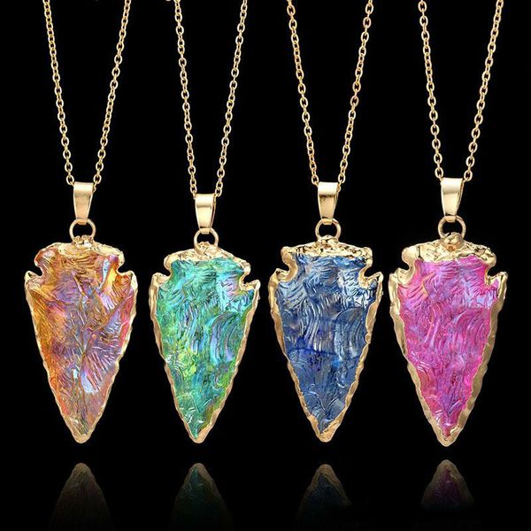 

2018 low price colorful natural stone necklaces pendants colorful water drops stone necklaces for women jewellery bijoux, Silver