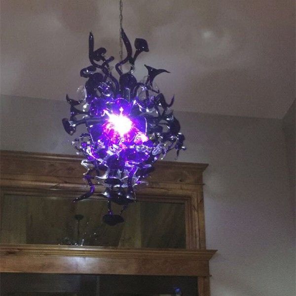 Crystal Chandelier Lighting Frame Glass Purple Color Coffee House