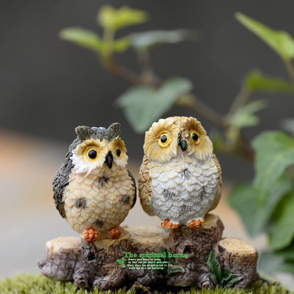 

cute owls animal resin miniatures figurine craft bonsai pots home fairy garden ornament decoration