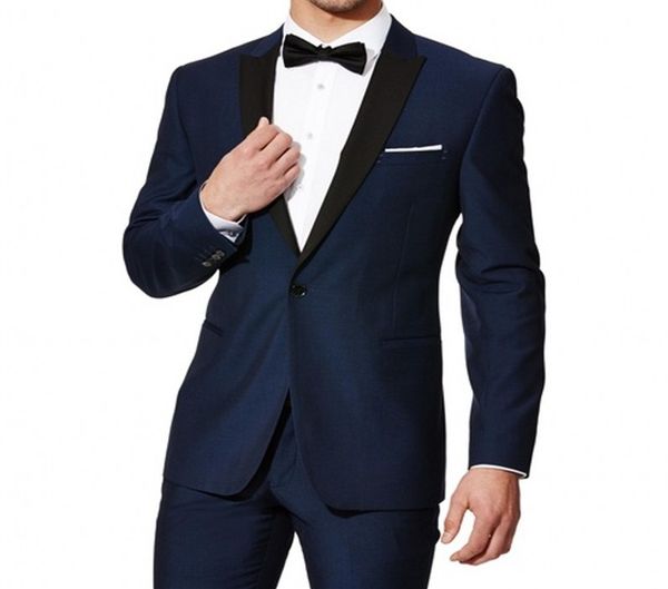 Brand New Marineblau 2 Stück Anzug Männer Hochzeit Tuxdos Hohe Qualität Bräutigam Smoking Mit Schwarzem Revers Center Vent Männer Blazer (Jacke + Pants + Tie) 1307