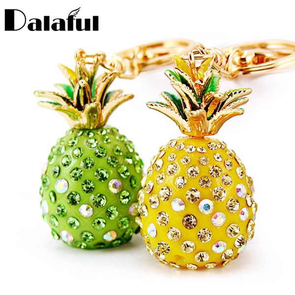 

new fashion tropical fruit pineapple crystal keychains purse bag pendant for car keyrings high-grade gift key chains holder k231, Slivery;golden