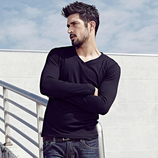 

мода мужская весна повседневная футболки 5 цвет с длинным рукавом бренд одежды мужская горячая продажа slim fit одежда топы тройники плюс ра, White;black