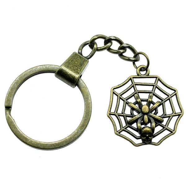 

6 pieces key chain women key rings couple keychain for keys skull spider spider web 29x26mm, Slivery;golden