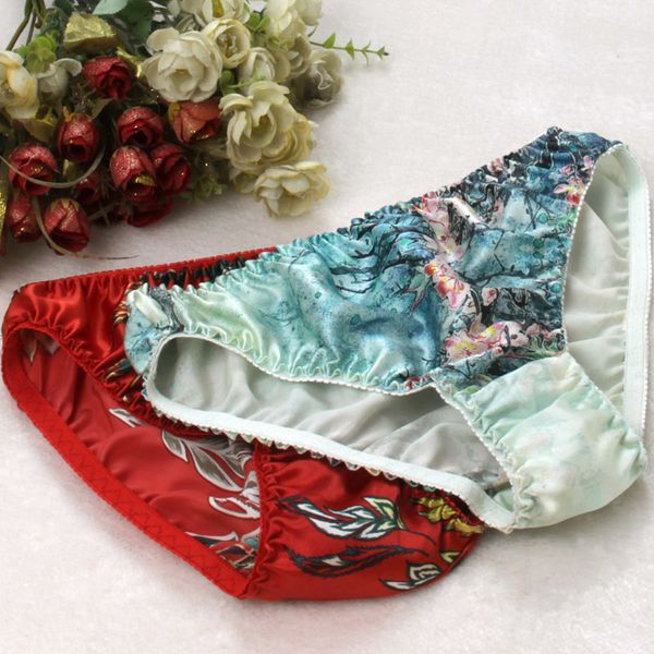 

wholesale pure silk leopard flower print panties women 100% mulberry silk pattern plus size briefs underwear, Black;pink