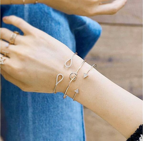 

3 pcs/set bohemia vintage bangle silver knot ball open gold silver simple cuff bracelet for women party wedding accessories, Golden;silver