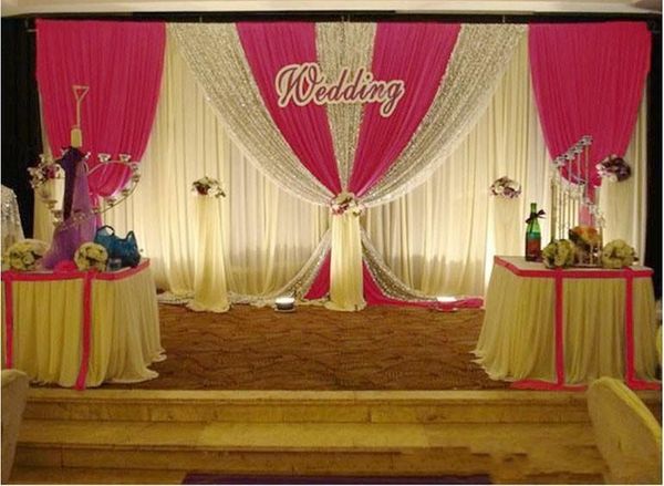 3m 6m White Color Ice Silk Wedding Backdrop Curtains Silver