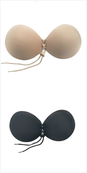 Empurrar sutiã mulheres silicone invisível vara em auto adesivo lacing front lacing sudless lingerie copo elevador de peito underwear preto