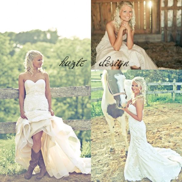 

2018 sweetheart backless country wedding dresses in cowgirl boots backless a-line lace vintage garden bridal gowns plus size, White