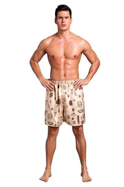 

casual loose men's satin silk pajama shorts summer sleepwear soft boxer sleep bottom nightwear underpants pyjama homme f50, Black;brown