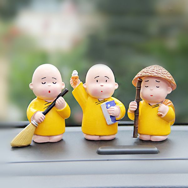 

3pcs/set cute buddhist monks buddha car ornaments doll automobile interior decoration cartoon dashboard toys accessories gift
