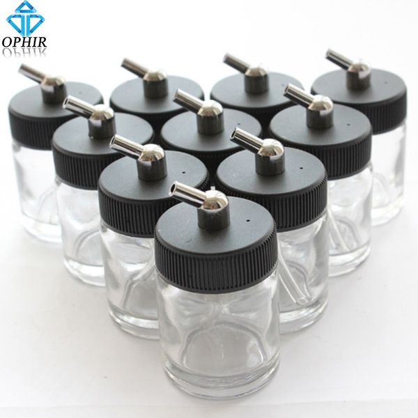 

ophir 10pcs/lot 22cc glass airbrush container bottle professional jars side-feed paint cup for single action airbrush _ac017-10x, Silver