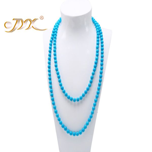 

jyx round blue turquoise long necklace 8.5mm women jewerly, Silver