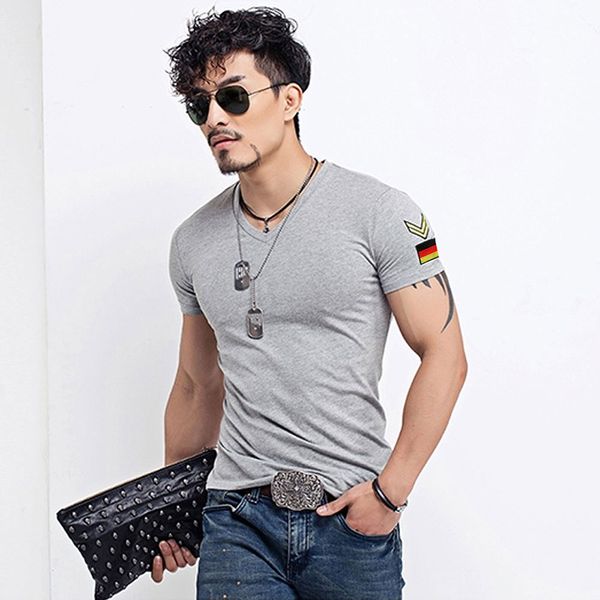 

solid summer casual slim fit v neck t shirts for men armband short sleeve army green plus size men's t-shirt cotton tshirt clothing, White;black