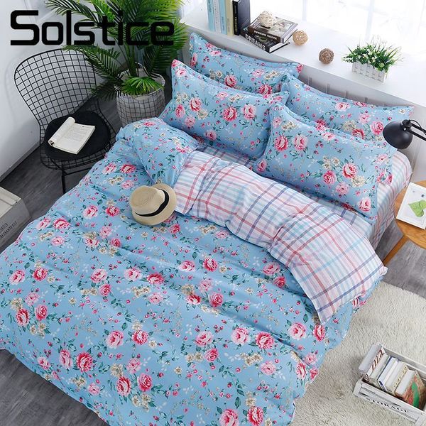 

solstice home textile king  full bedding suit flower peony blue duvet cover sheet pillowcase girl woman bed linen set