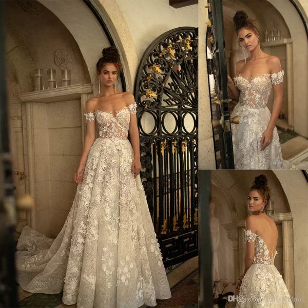 

2020 berta свадебные платья сексуальные с плеча 3d цветочные аппликация развертки поезд свадебное платье индивидуальные онлайн свадебное пла, White