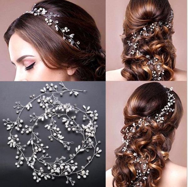 

europe and the united states sell lengthy 1m bride handmade pearl hair headwear wedding dress accessories hair belt, Silver