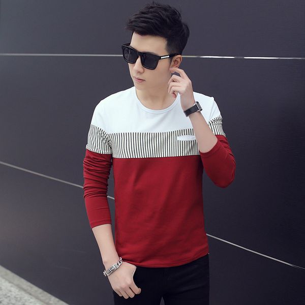 

Full Striped Fashion T -Shirt Men Brand Long Sleeve Patchwork Striped T Shirts Mens Casual Hip Hop T Shirt Male Plus Size Nz110
