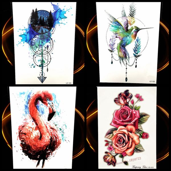 Acheter Watercolor Boussole Temporaire Tatouage Autocollants Volant Oiseaux Tatouage Imperméable Pour Les Femmes Corps Art Bras Coloré Flash Tatoo