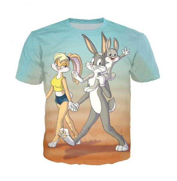 

wholesale-fashion mens/womens summer style bugs bunny lola bunny jersey spanking funny 3d print casual t-shirt dxr00163, White;black