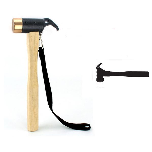 Selpa Outdoor Camping Kupferhammer Messing Hammer für Zeltheringe Nagelzieher Überlebenswerkzeug Holzgriff Stärke Stahlhammer