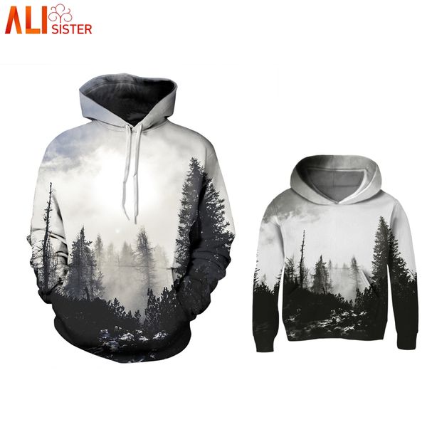 

alisister casual matching family clothing 3d print autumn winter hoodie father son mother daughter family matching outfits, Black
