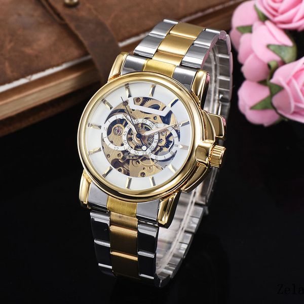 

casual men watches buseiness mechanical automatic full stainless steel band male wrist watch for men's gift dropshipping, Slivery;brown