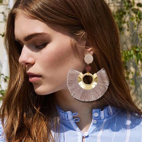 

yumfeel new earrings fashion fan tassel earrings women 6 colors chostatement jewelry earrings, Silver
