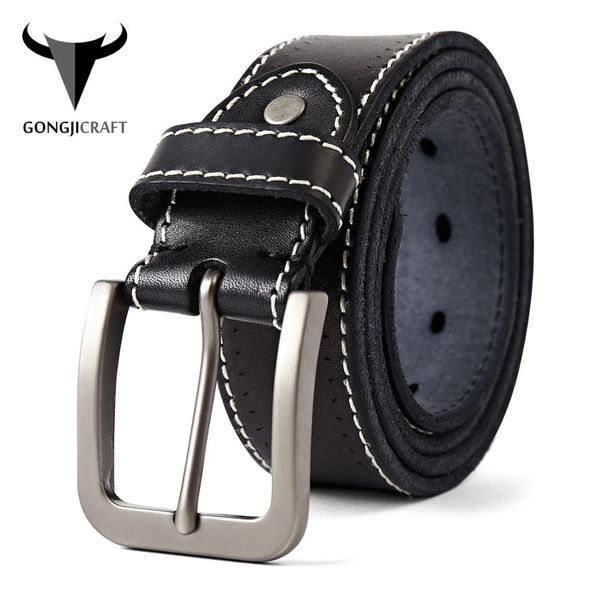

gongji craft men's leather belt 100% full grain leather with anti-scratch pin buckle, Black;brown