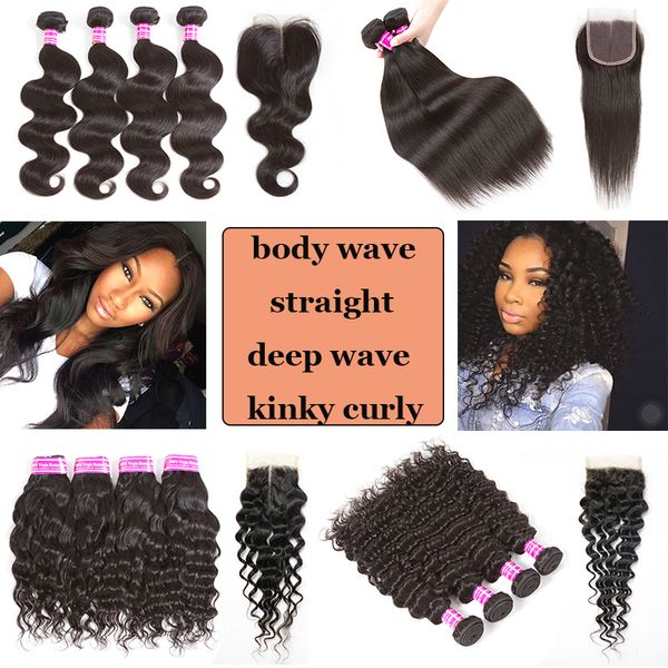 Virgin Hair Bundles With Weaves Closure Malaysian Body Wave