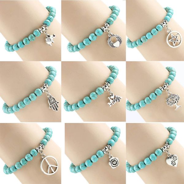 

sell exquisite turquoise beadeds variety alloy pendant charm elastic rope bracelet bangle fashion women jewelry holiday gift, Black
