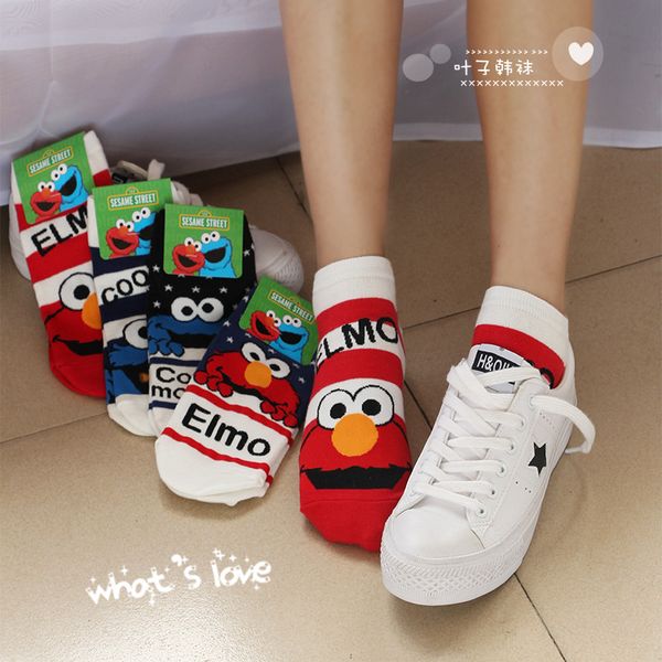 

sesame street cartoon cosplay socks elmo cookie monster fashion novelty funny cute women sock autumn comfortable cotton socks, Black;white