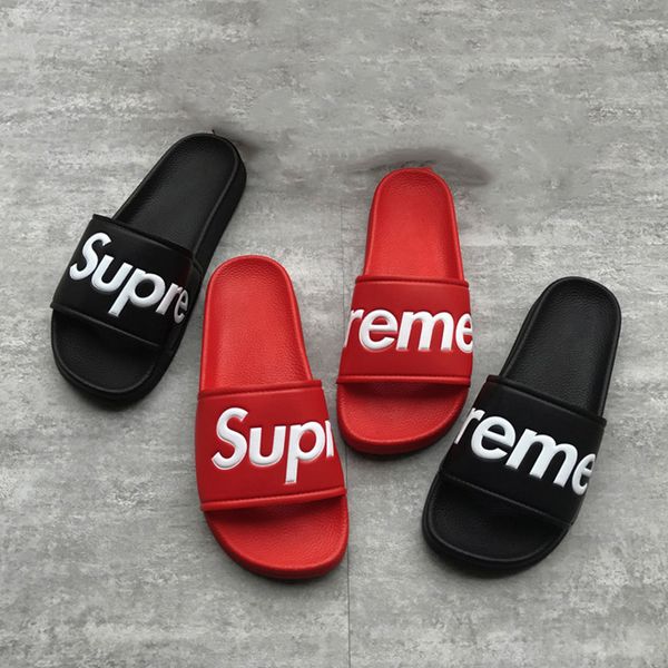 

Fashion I9Supreme Sandals Slippers for Men Women ,2018 Hot Sale Box Logo Black Red Beach Flip Flops Kawaii Slippers Hip Hop Beach Sandals