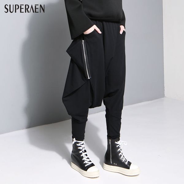 

2016 autumn section women's new harajuku pants european station tide street hip hop out-of-file design legs harem womn pants, Black;white