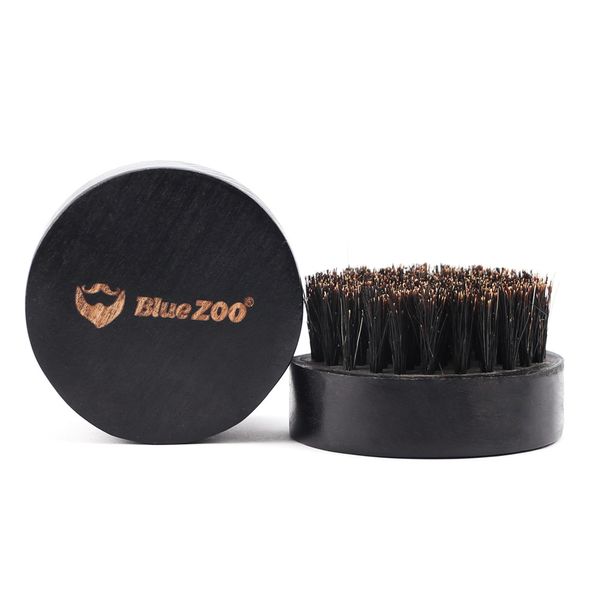 Bluezoo Herren-Bartpflegewerkzeug, rund, aus schwarzbrauner Buche, hochwertige Duplex-Bartbürste mit schwarzen Borsten