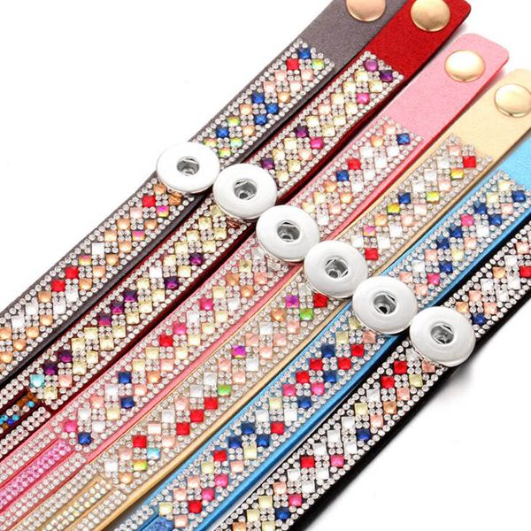 

10pcs new snap jewelry vintage full crystal multilayer leather snap button bracelet for women men couple bracelets 18mm snap bracelet, Golden;silver